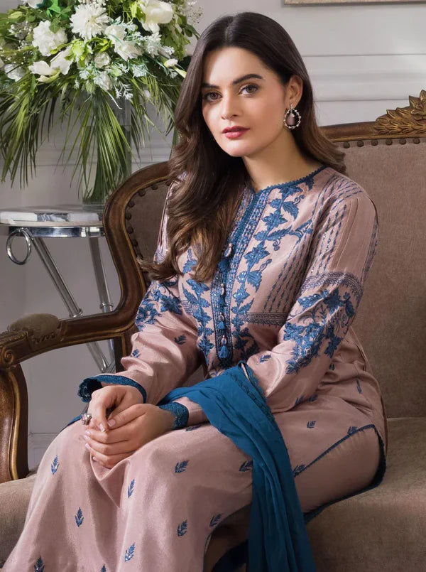 3PCS Asim Jofa Lawn Embroidered With Chiffon Dupatta Lawn Collection ULM-1062