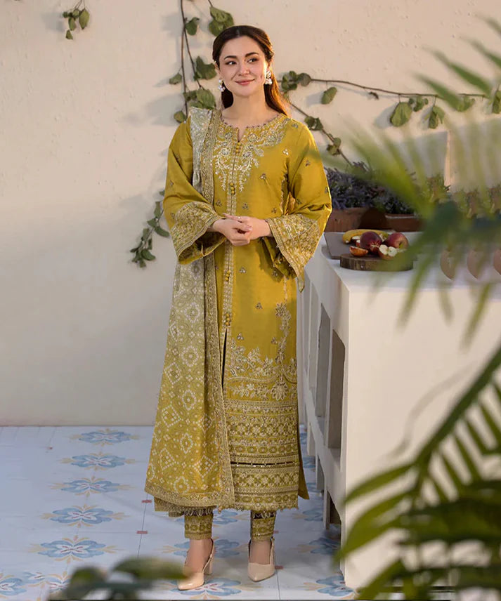 3PCS Dhanak- Embroidered Shirt with Digital Printed Wool Shawl Winter Collection ULM- 3289