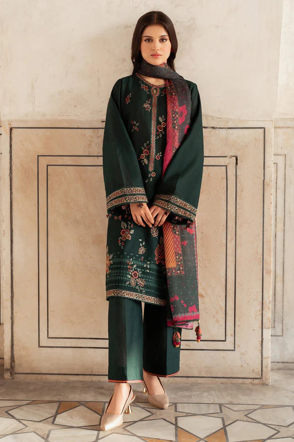 A+ 3PCS JAZMIN- Dhanak Embroidered Shirt With Digital Printed Shawl Winter Collection BULM-133