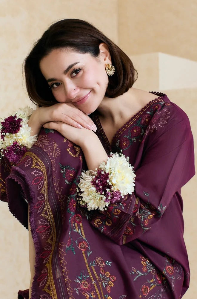 3PCS Dhanak Embroidered Shirt With Organza Embroidered Dupatta Winter Collection ULM-3343
