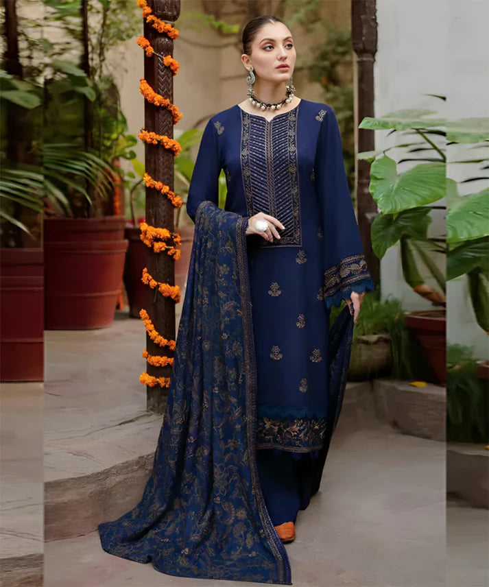 A+ 3PCS Blue Dhanak Embroidered LC Winter Collection ULM-1263