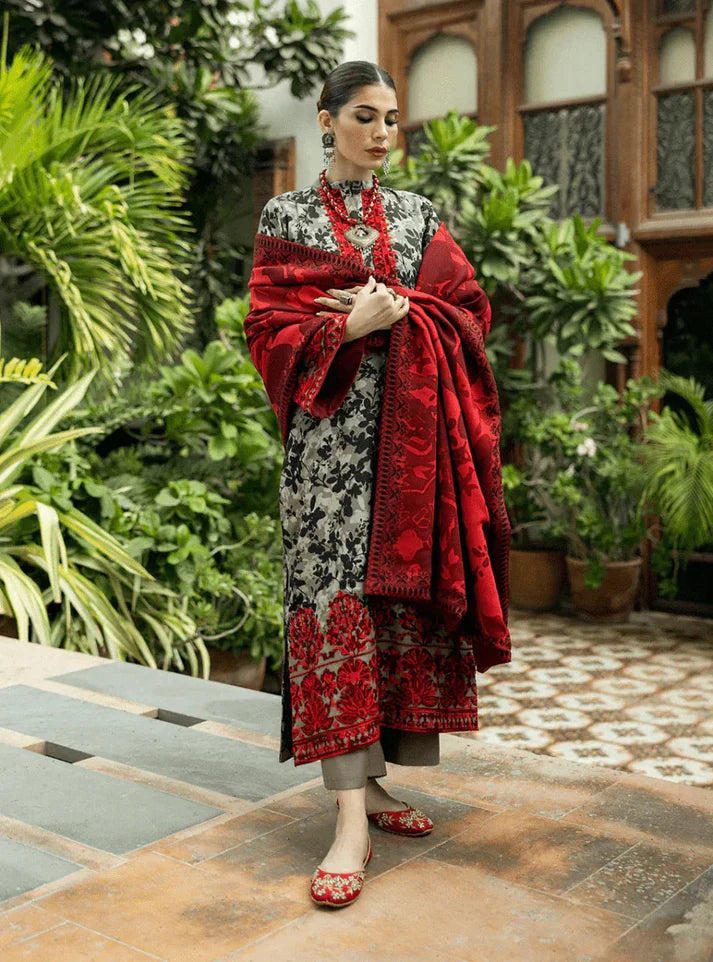 3PCS KARANDI PRINTED SHIRT WITH KARANDI PRINTED DUAPTTA AND TROUSER Winter Collection ULM-1710