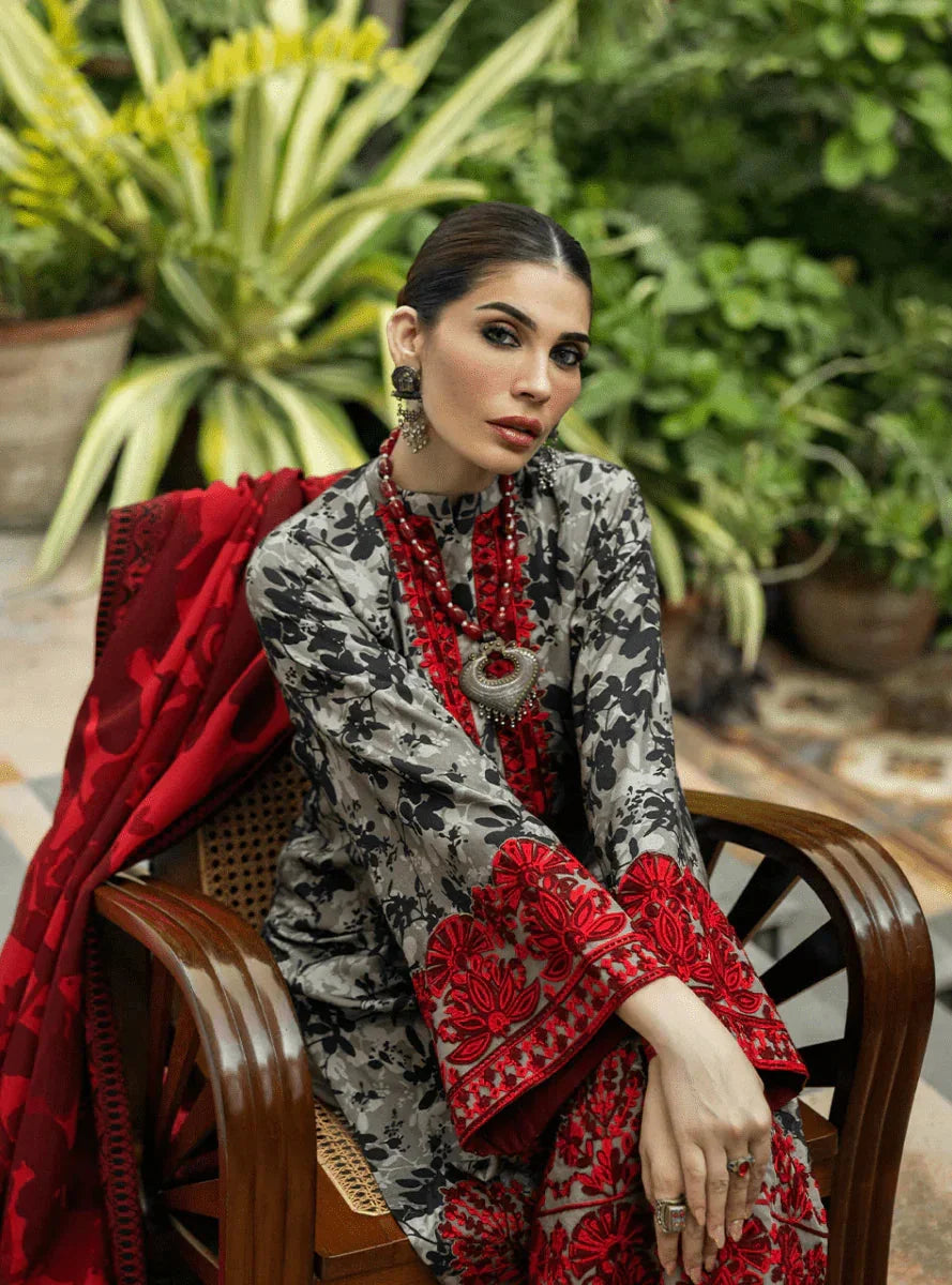 3PCS KARANDI PRINTED SHIRT WITH KARANDI PRINTED DUAPTTA AND TROUSER Winter Collection ULM-1710