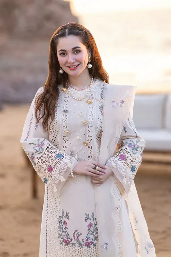 Dhanak-3PC Embroidered Shirt with Khadi Net Embroidered Dupatta - 3115