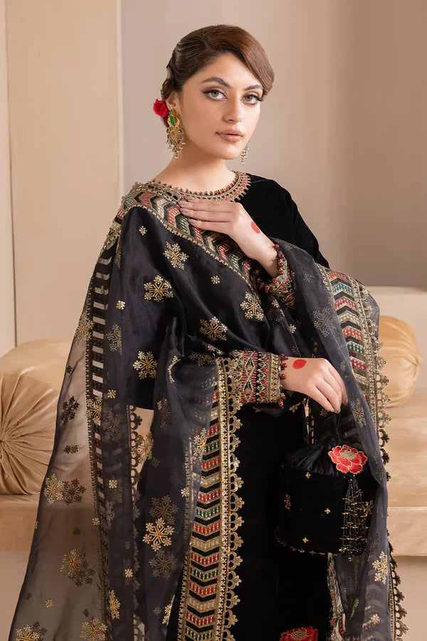 3PCS Embroidered Velvet Dress With Organza embroidered Dopata Velvet Winter Collection 978