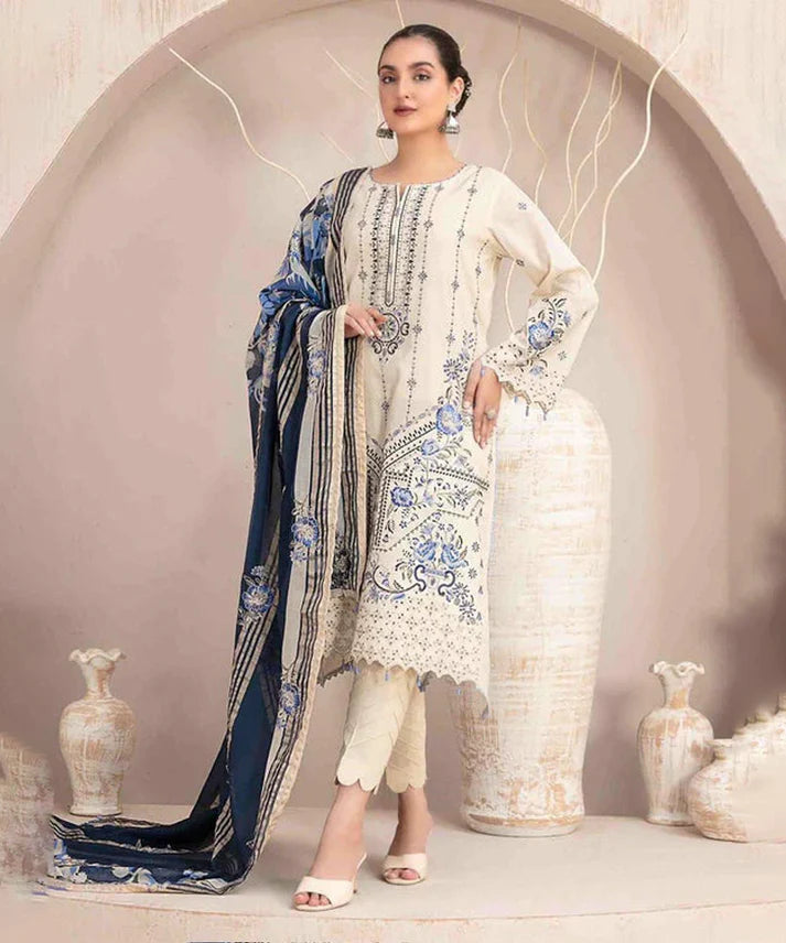 3PCS Dhanak- Embroidered Shirt with Digital Printed Wool Shawl Winter Collection ULM-438