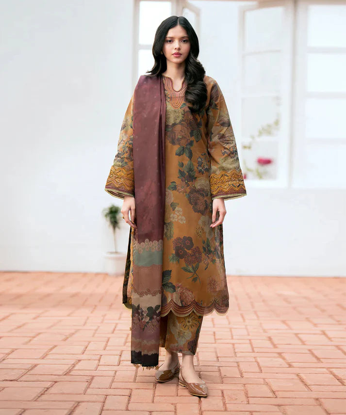 3PCS BAROQUE KARANDI PRINTED SHIRT WITH KARANDI PRINTED DUAPTTA AND TROUSER Winter Collection ULM-813