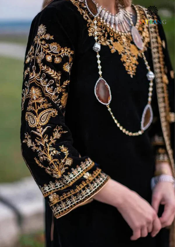3PCS Embroidered Velvet 3-Piece Dress with Velvet Shawl Velvet Winter Collection 303