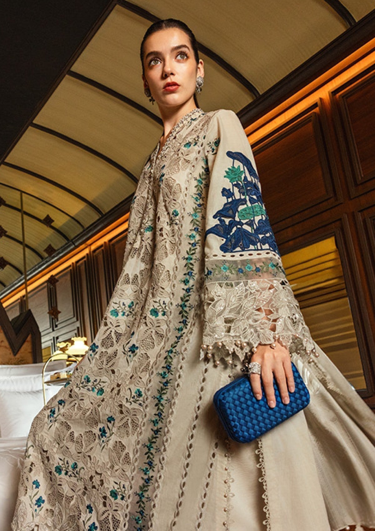 Dhanak-3PC Embroidered Shirt with Silk Embroiderd Dupatta - 6359