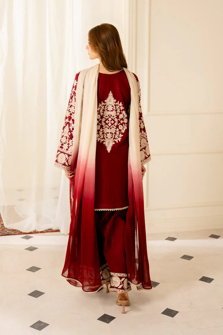Dhanak-3PC Embroidered Shirt with Chiffon Embroidered Dupatta - 6366