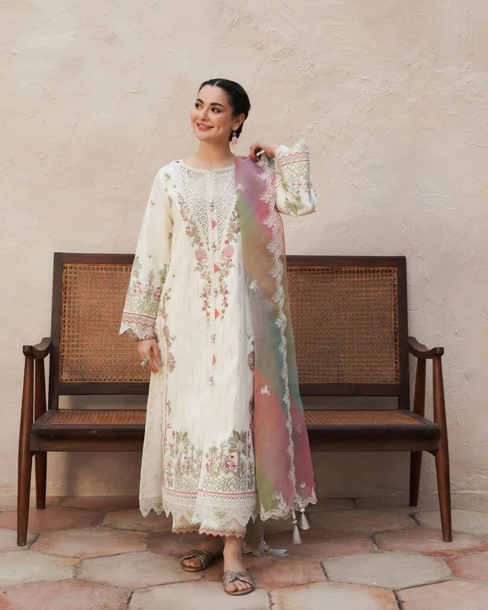 3PCS Dhanak Embroidered Shirt With Digital Printed & Embroidered Organza Dupatta Winter Collection ULM-3372