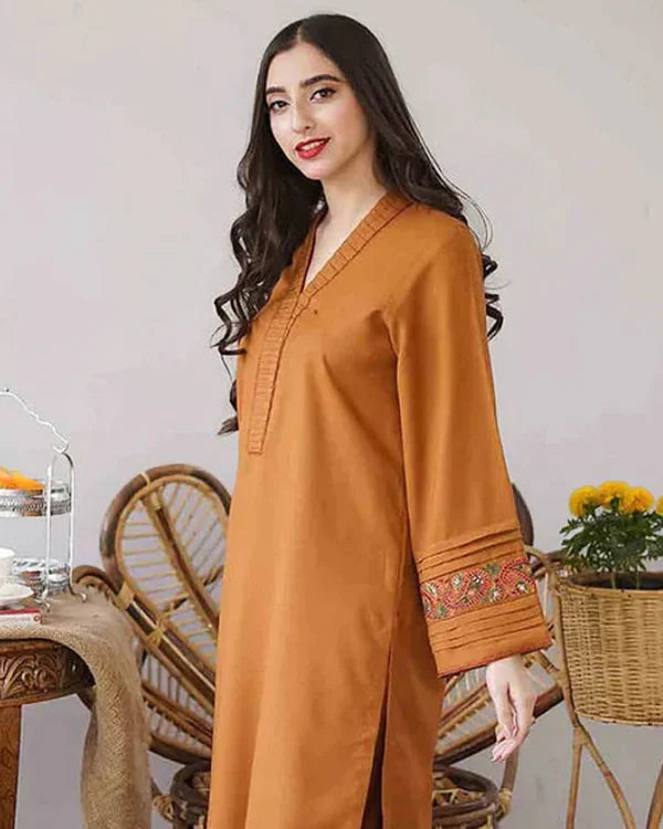 3PCS (musturd Dhanak) Embroidered With Dhanak Duppata LC Winter Collection ULM-889