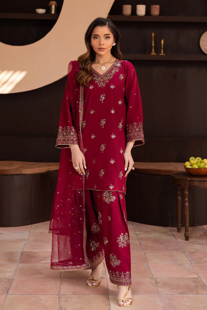 3PCS Dhanak Embroidered Shirt With Organza Embroidered Dupatta Winter Collection ULM-3370