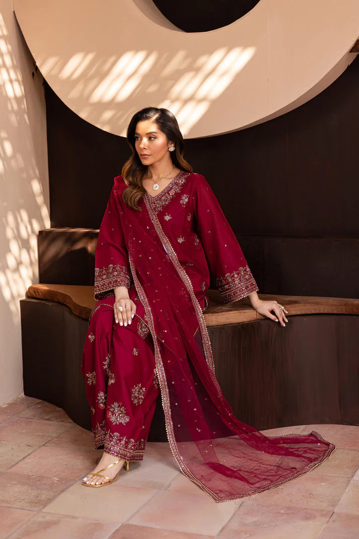 3PCS Dhanak Embroidered Shirt With Organza Embroidered Dupatta Winter Collection ULM-3370