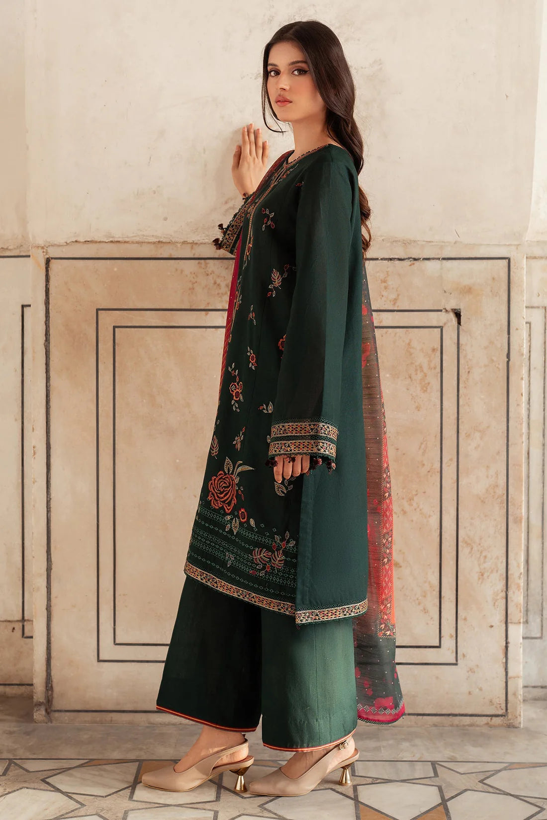 A+ 3PCS JAZMIN- Dhanak Embroidered Shirt With Digital Printed Shawl Winter Collection BULM-133