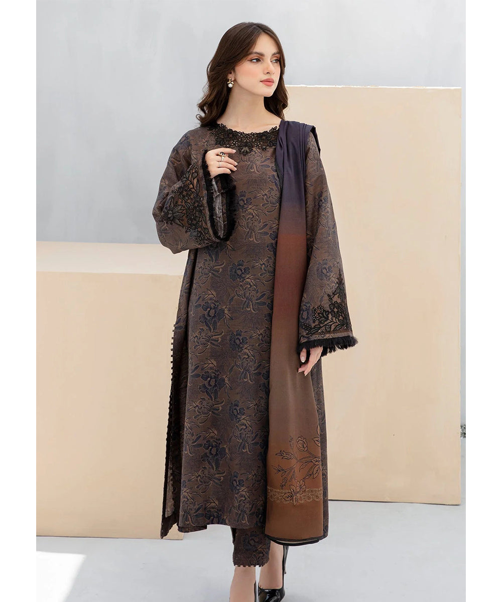 3PCS BAROQUE KARANDI PRINTED SHIRT WITH KARANDI PRINTED DUAPTTA AND TROUSER Winter Collection ULM-804