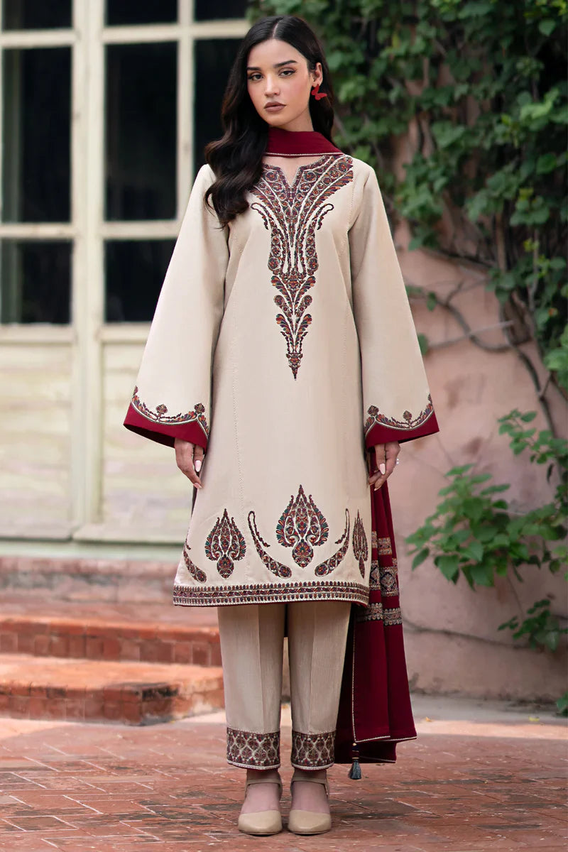 3PCS Jazmin Dhanak Embroidered With Digitak Printed Wool Shawl Winter Collection D-99