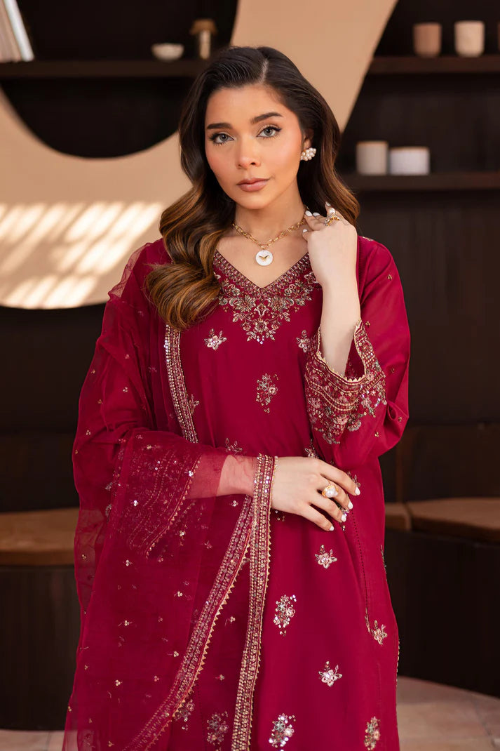 3PCS Dhanak Embroidered Shirt With Organza Embroidered Dupatta Winter Collection ULM-3370