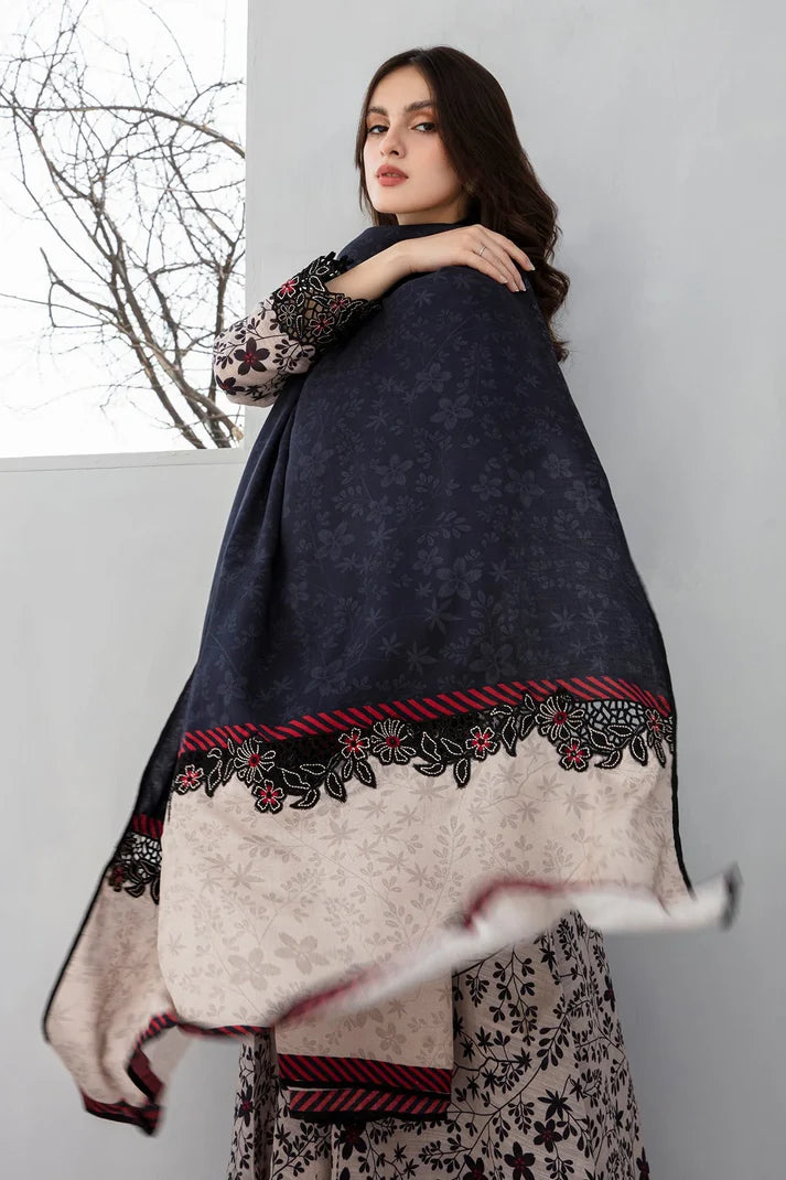 3PCS BAROQUE KARANDI PRINTED SHIRT WITH KARANDI PRINTED DUAPTTA AND TROUSER Winter Collection ULM-802