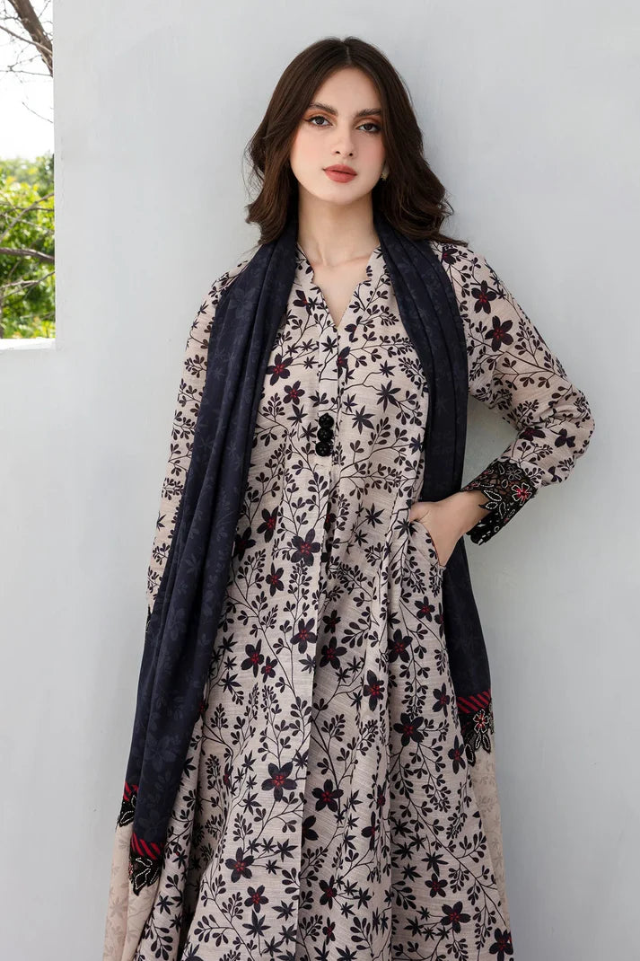 3PCS BAROQUE KARANDI PRINTED SHIRT WITH KARANDI PRINTED DUAPTTA AND TROUSER Winter Collection ULM-802