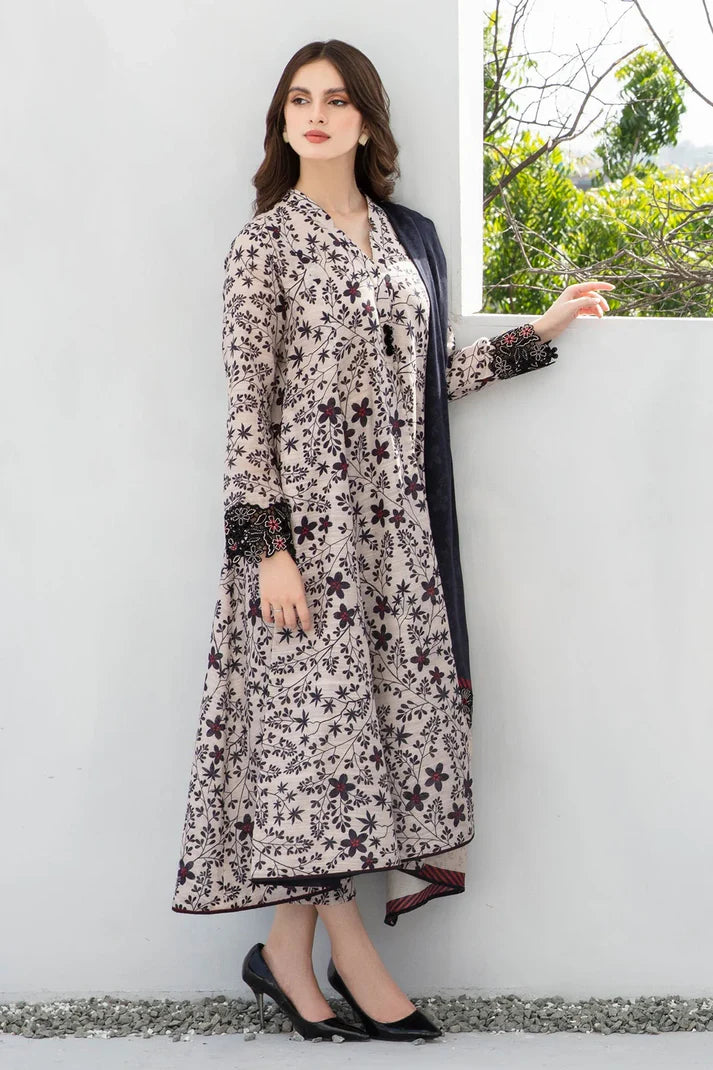 3PCS BAROQUE KARANDI PRINTED SHIRT WITH KARANDI PRINTED DUAPTTA AND TROUSER Winter Collection ULM-802