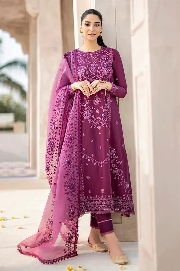 3PCS Dhanak Embroidered Shirt with Organza Embroidered Dupatta Winter Collection ULM- 3242