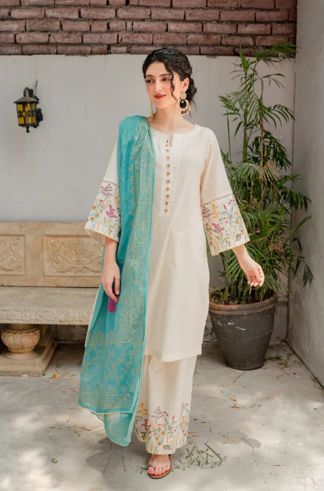 3PCS Off White Khaddar Embroidered LC Winter Collection ULM-624