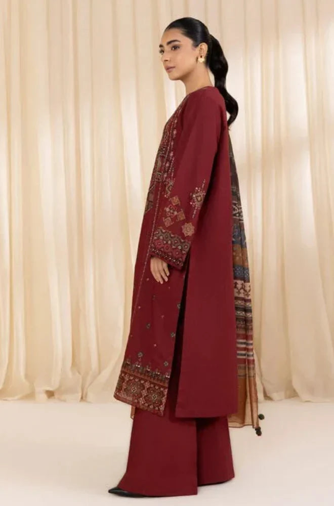 3PCS Dhanak Embroidered Shirt with Digital Printed Wool Shawl Winter Collection ULM-3268