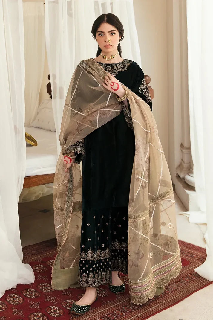 3PCS Embroidered Velvet Dress With Embroidered Organza Dupatta Velvet Winter Collection 958