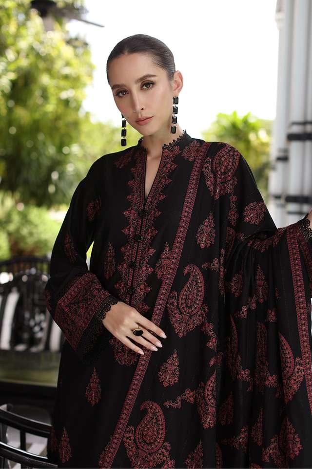 3PCS Dhanak Embroidered Shirt with Dhanak Embroidered Shawl Winter Collection ULM-225
