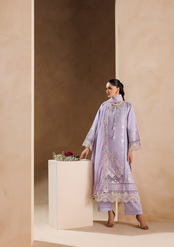 Dhanak-3PC Embroidered Shirt with Chiffon Embroidered Dupatta - 6407