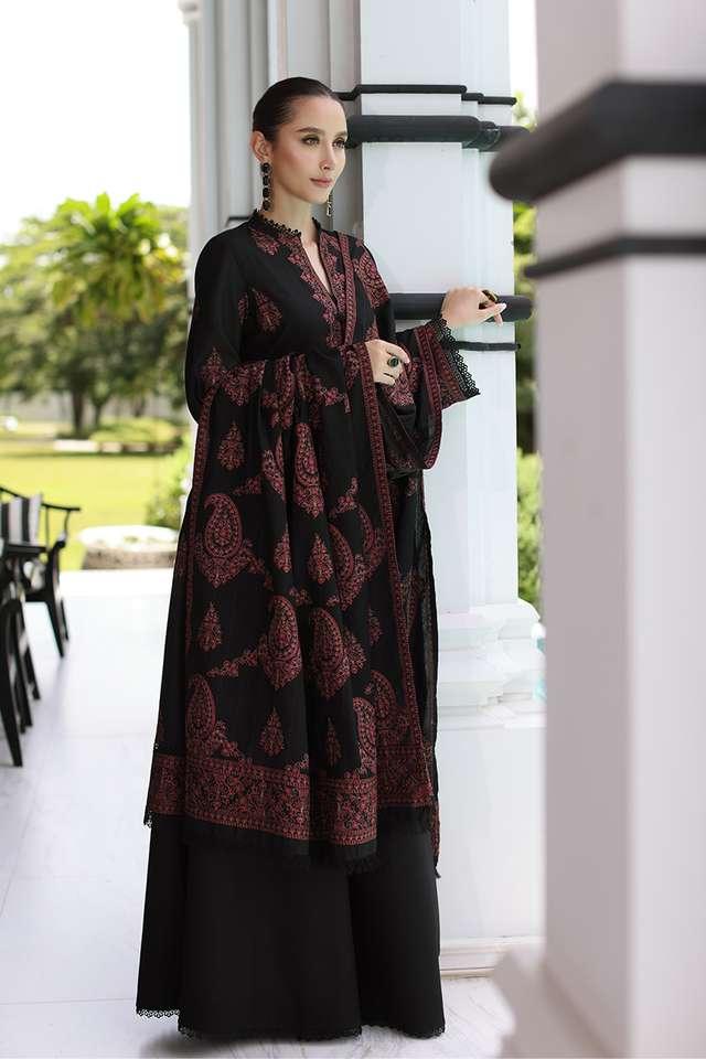 3PCS Dhanak Embroidered Shirt with Dhanak Embroidered Shawl Winter Collection ULM-225