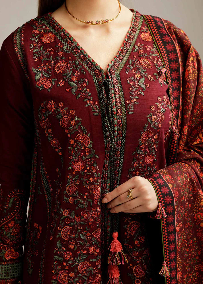 A+ 3PCS Hussain Rehar Dhanak Embroidered With Digital Printed Dupatta Winter Collection ULM-172
