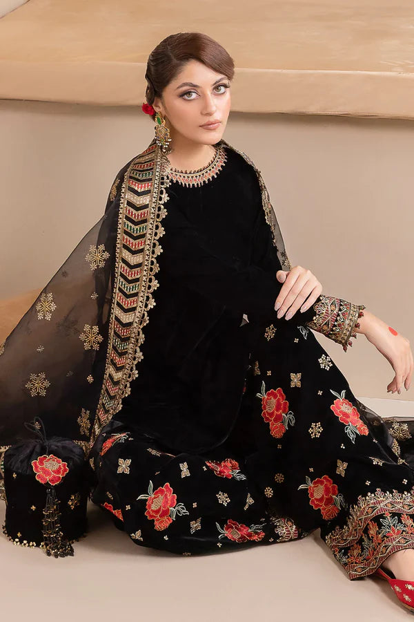 3PCS Embroidered Velvet Dress With Organza embroidered Dopata Velvet Winter Collection 978