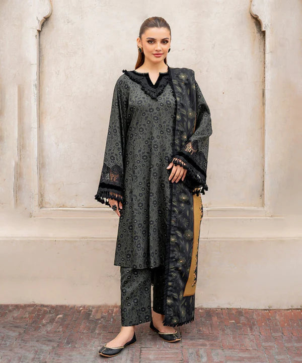 3PCS BAROQUE KARANDI PRINTED SHIRT WITH KARANDI PRINTED DUAPTTA AND TROUSER Winter Collection ULM-831