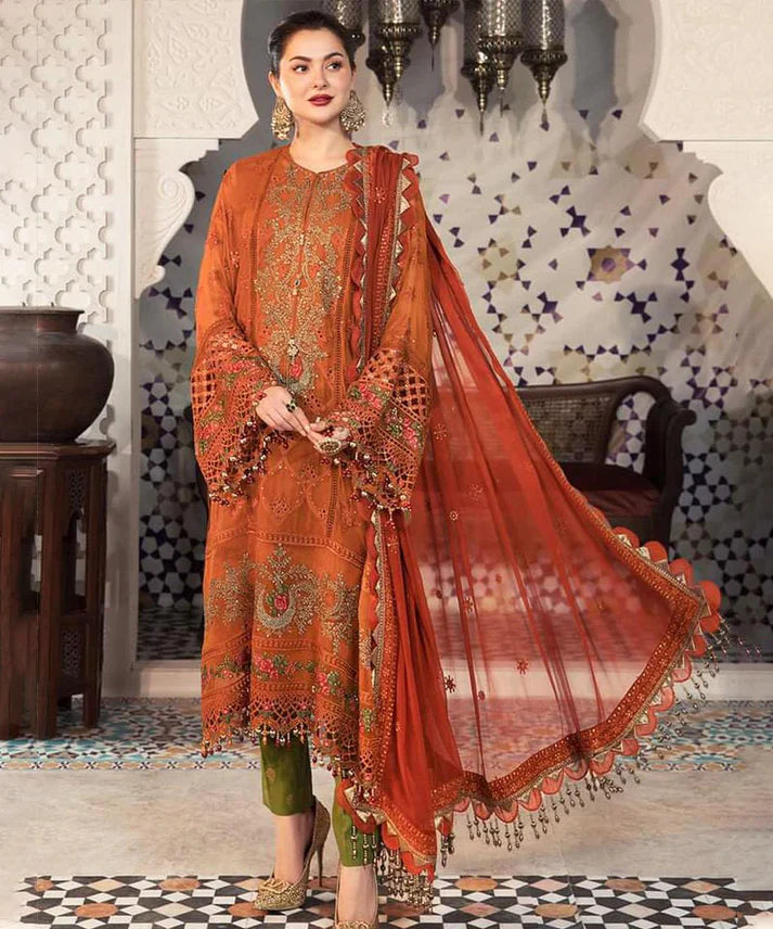 3PCS Dhanak Embroidered Shirt with Chiffon Embroidered Dupatta Winter Collection ULM-411