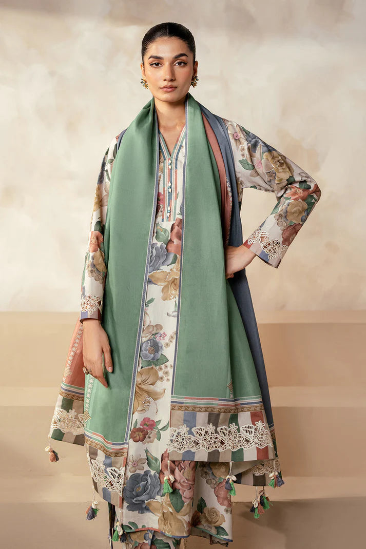 3PCS BAROQUE KARANDI PRINTED SHIRT WITH KARANDI PRINTED DUAPTTA AND TROUSER Winter Collection ULM- 1705