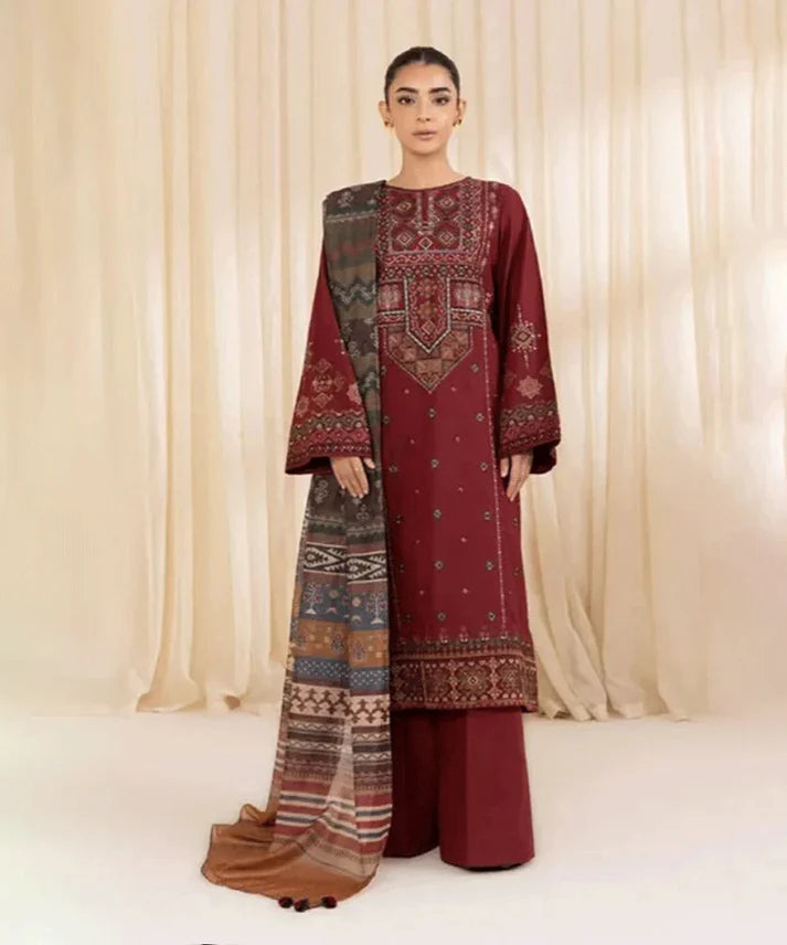 3PCS Dhanak Embroidered Shirt with Digital Printed Wool Shawl Winter Collection ULM-3268