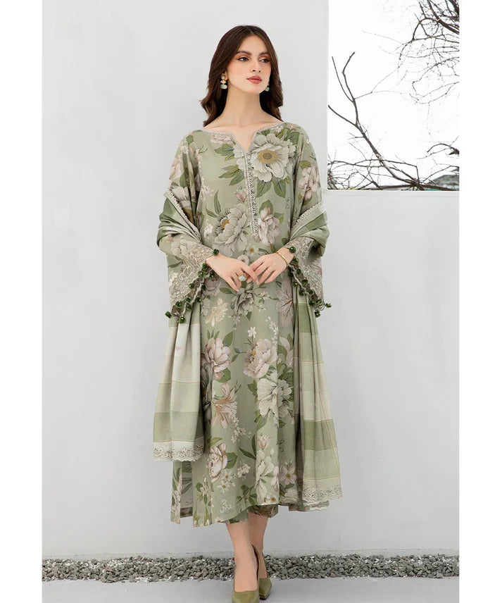 3PCS BAROQUE KARANDI PRINTED SHIRT WITH KARANDI PRINTED DUAPTTA AND TROUSER Winter Collection ULM-801