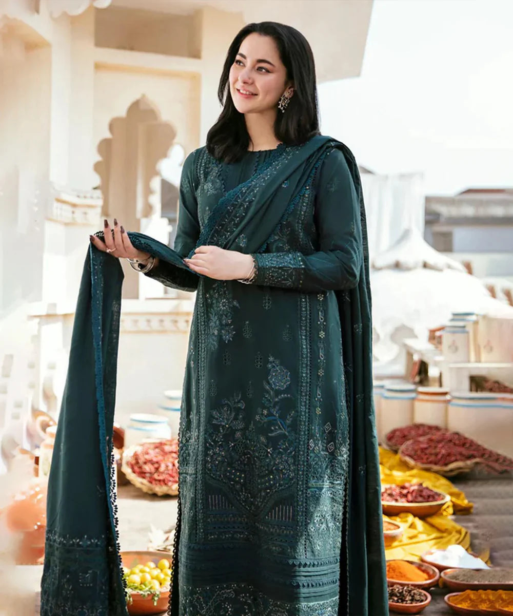 3PCS Dhanak- Embroidered Shirt with Dhanak Sequins Embroidered Dupatta Winter Collection ULM-3394