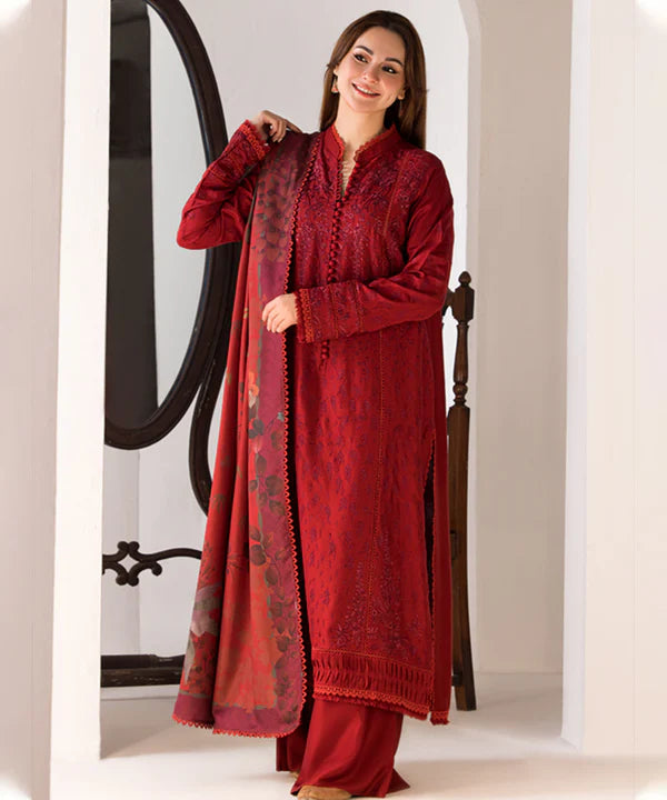 A+ 3PCS SOBIA NAZIR - DHANAK EMBROIDERED SHIRT WITH TWILL PRINTED SHAWL AND TROUSER Winter Collection ULM-688