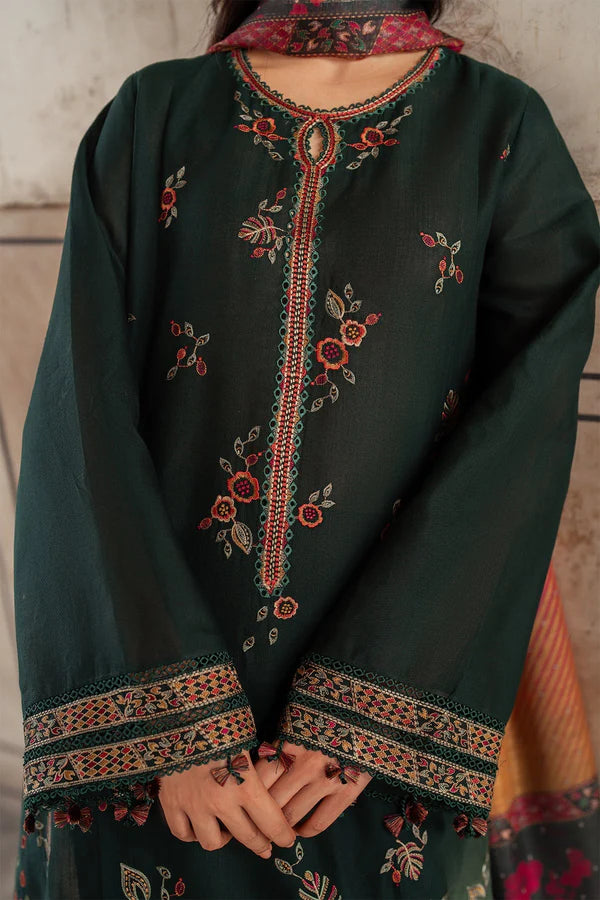 A+ 3PCS JAZMIN- Dhanak Embroidered Shirt With Digital Printed Shawl Winter Collection BULM-133