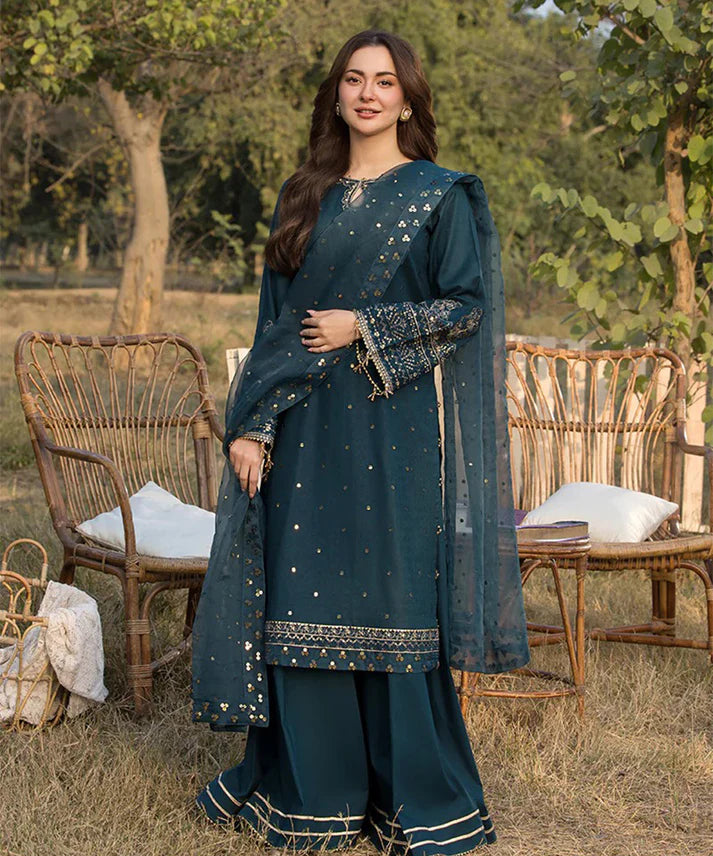3PCS Dhanak Embroidered Shirt with Organza Embroidered Dupatta Winter Collection ULM- 3392