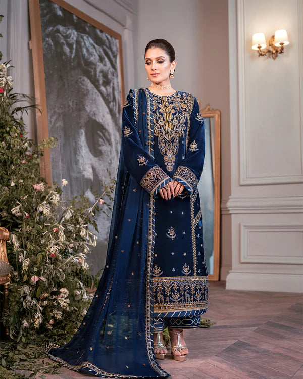 3PCS Embroidered Velvet With Embroidered Chiffon Dupatta Velvet Winter Collection-959