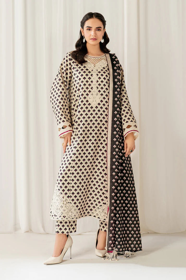 3PCS BAROQUE KARANDI PRINTED SHIRT WITH KARANDI PRINTED DUAPTTA AND TROUSER Winter Collection ULM - 1703