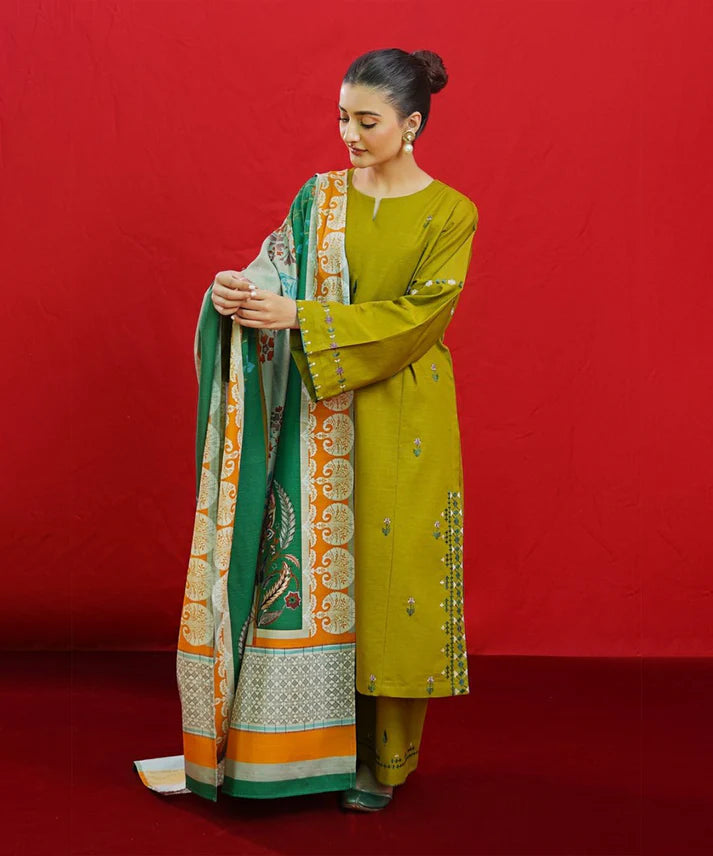 3PCS Embroidered Shirt with Digital Printed Jacquard Dupatta Lawn Collection ULM-1074