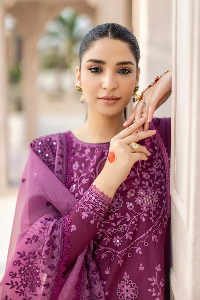 3PCS Dhanak Embroidered Shirt with Organza Embroidered Dupatta Winter Collection ULM- 3242