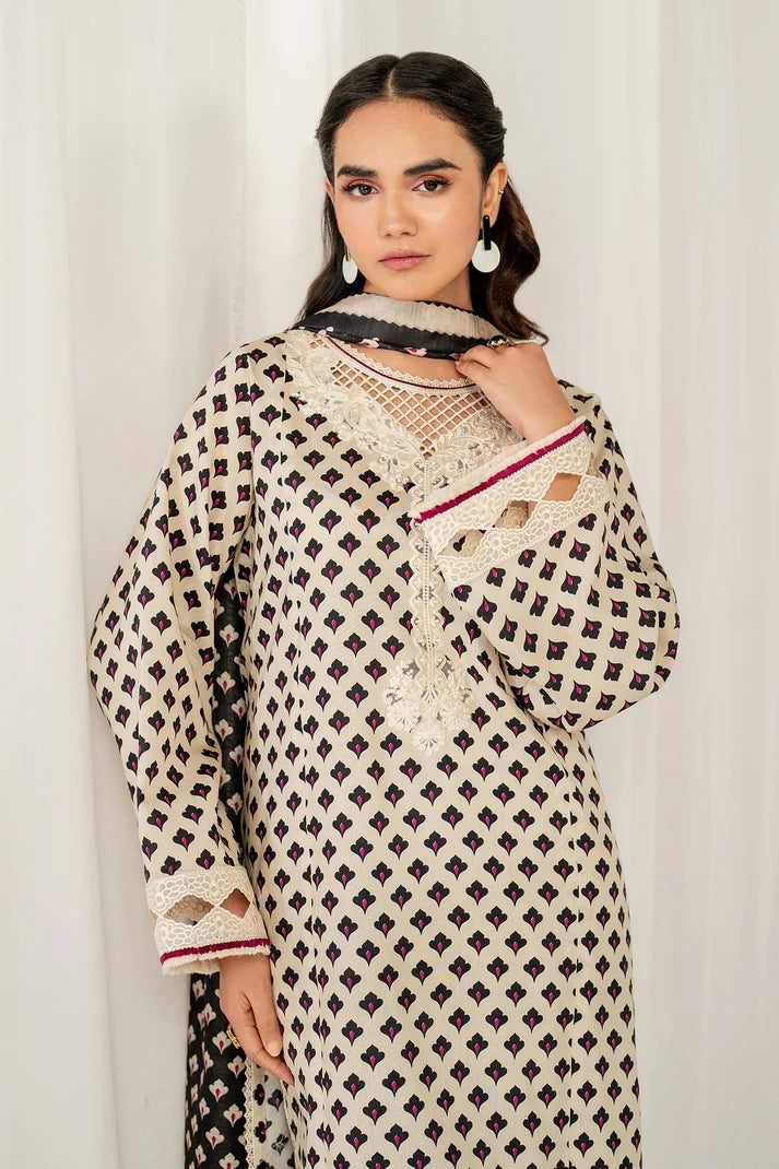 3PCS BAROQUE KARANDI PRINTED SHIRT WITH KARANDI PRINTED DUAPTTA AND TROUSER Winter Collection ULM - 1703