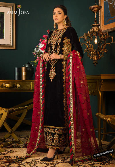3PCS Embroidered Velvet dress Velvet Winter Collection 976