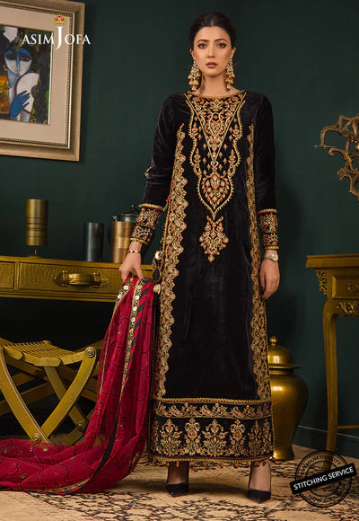 3PCS Embroidered Velvet dress Velvet Winter Collection 976